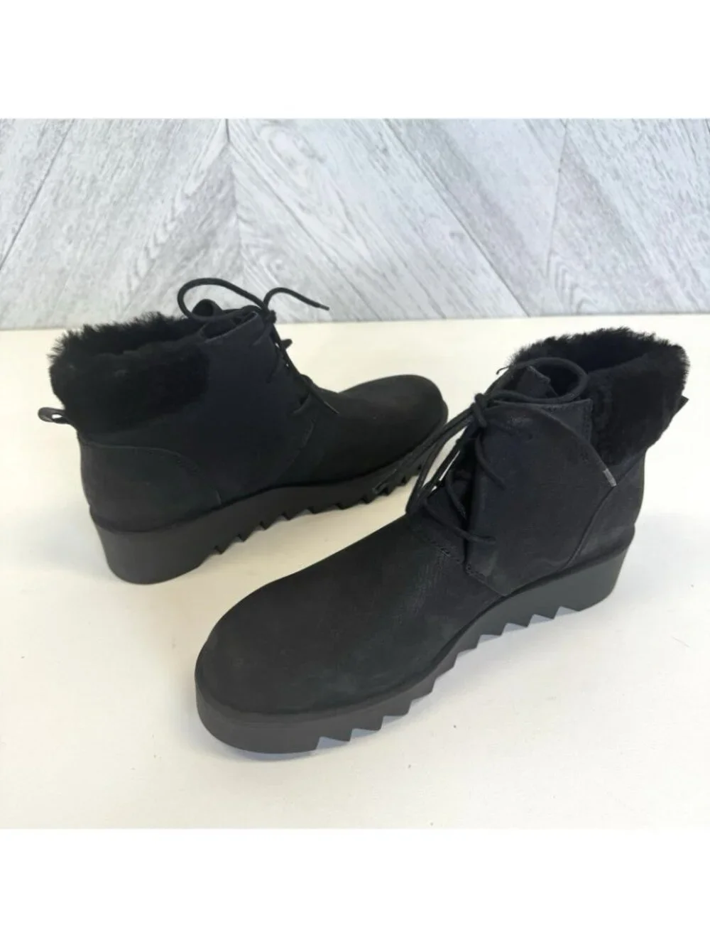 Eileen Fisher Kenille Boots Womens Size 8.5 Black Wedge Shearling Fur NEW NWOB